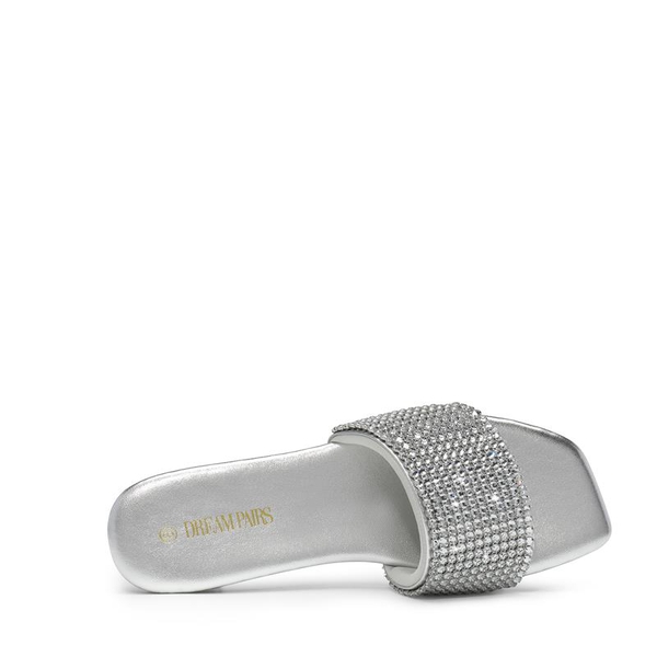 Rhinestone Sparkly Slip on Slides - SILVER - 3